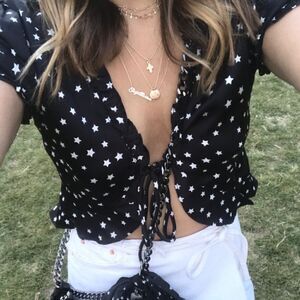 EUC ANGL Star Print Tie Front Top Small